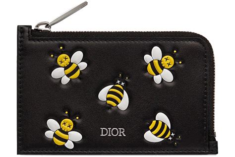 Dior x Kaws Zipped Card and Coin Holder Yellow Bees Black